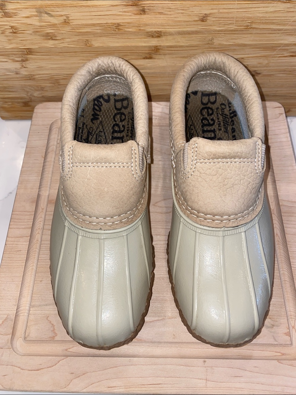 L.L.Bean Women's Bean Boots, Slip-On Rubber Mocs in the Light Khaki. Size 6